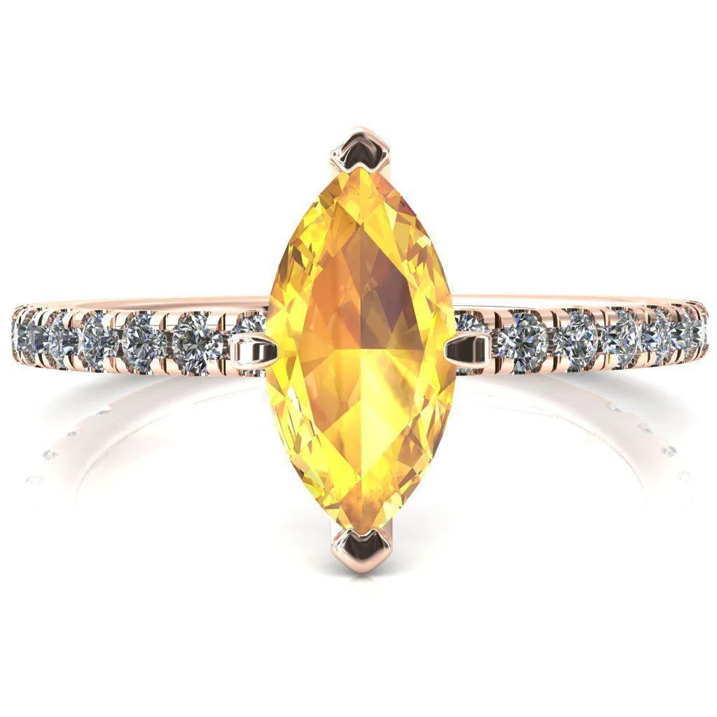 Sicili Marquise Yellow Sapphire 6 Prong 3/4 Micro Pave Diamond Engagement Ring