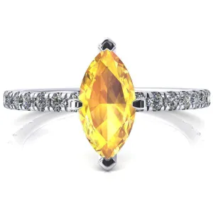 Sicili Marquise Yellow Sapphire 6 Prong 3/4 Micro Pave Diamond Engagement Ring