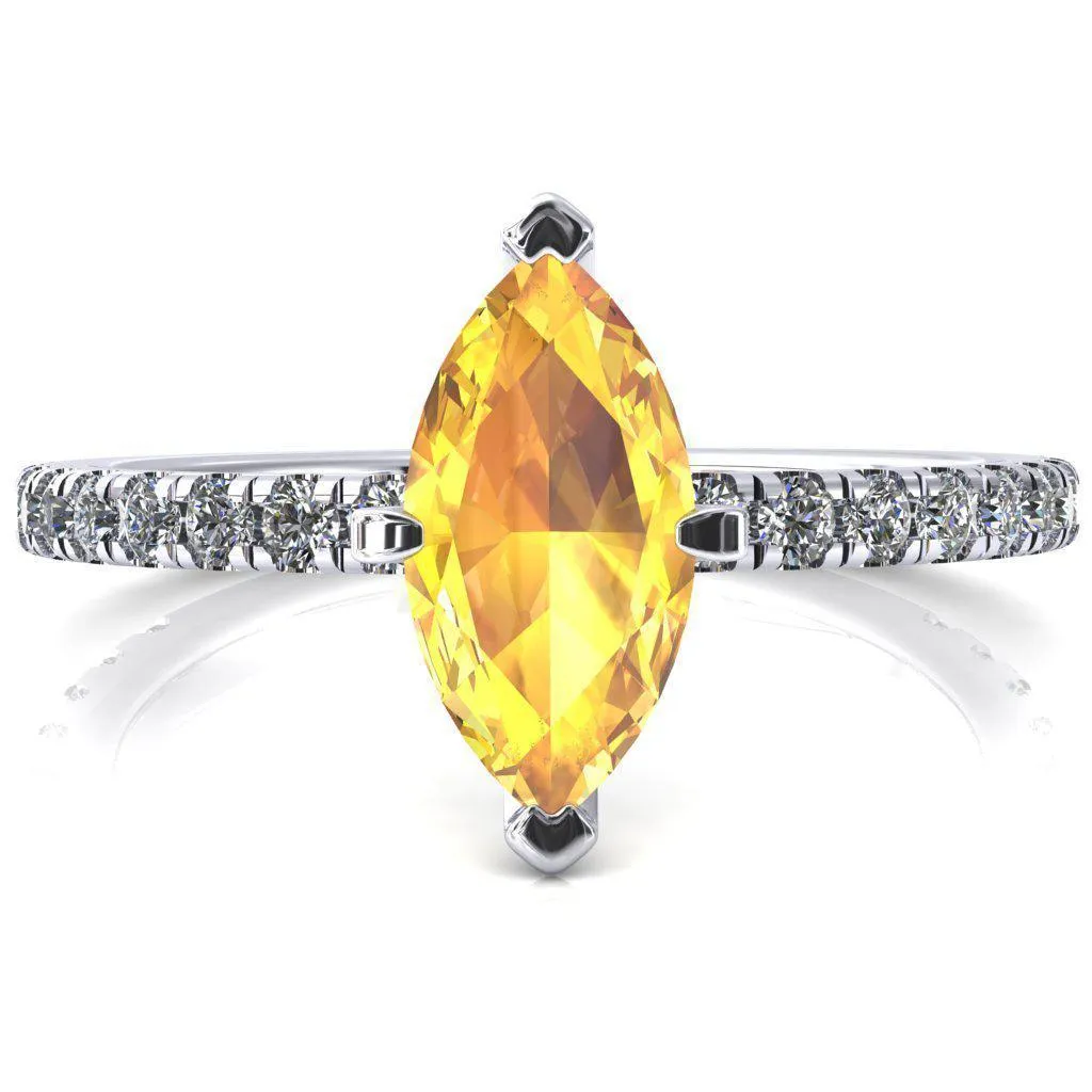 Sicili Marquise Yellow Sapphire 6 Prong 3/4 Micro Pave Diamond Engagement Ring