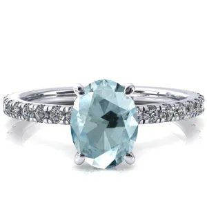 Sicili Oval Aqua Blue Spinel 4 Prong 3/4 Micro Pave Diamond Engagement Ring