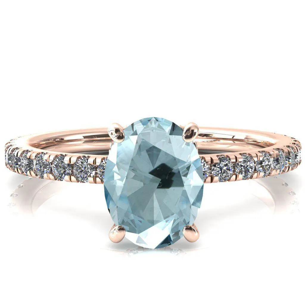 Sicili Oval Aqua Blue Spinel 4 Prong 3/4 Micro Pave Diamond Engagement Ring