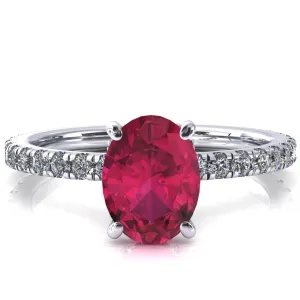 Sicili Oval Ruby 4 Prong 3/4 Micro Pave Diamond Engagement Ring
