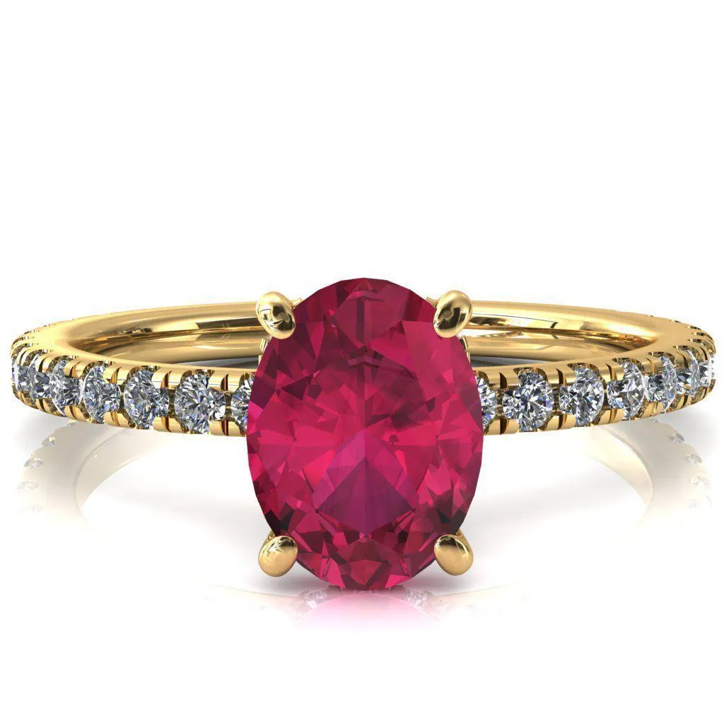 Sicili Oval Ruby 4 Prong 3/4 Micro Pave Diamond Engagement Ring