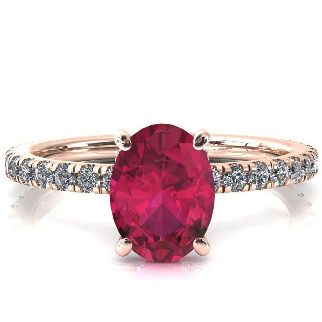 Sicili Oval Ruby 4 Prong 3/4 Micro Pave Diamond Engagement Ring