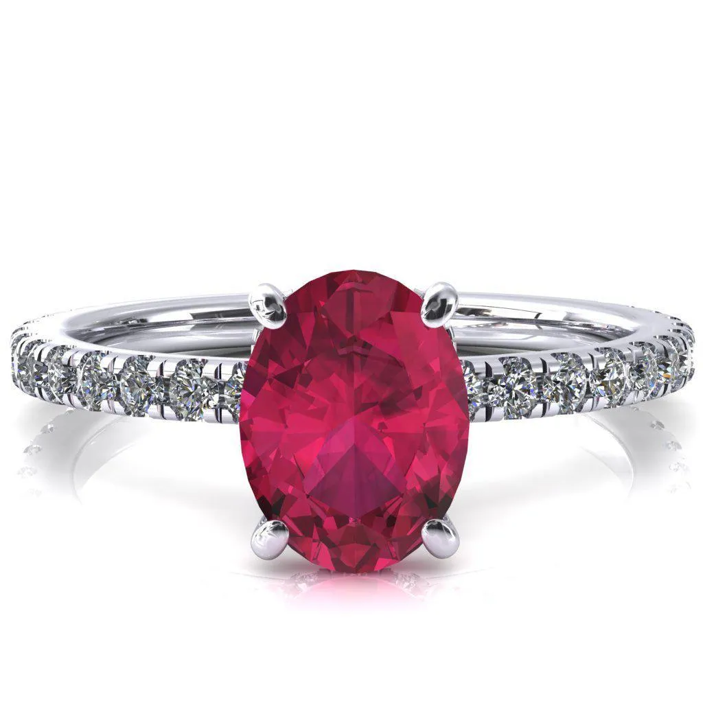 Sicili Oval Ruby 4 Prong 3/4 Micro Pave Diamond Engagement Ring