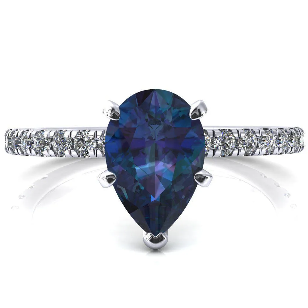 Sicili Pear Alexandrite 5 Prong 3/4 Micro Pave Diamond Engagement Ring