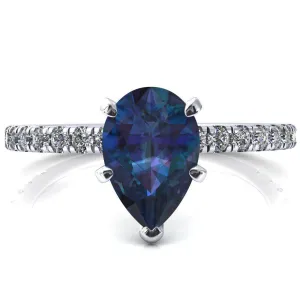 Sicili Pear Alexandrite 5 Prong 3/4 Micro Pave Diamond Engagement Ring