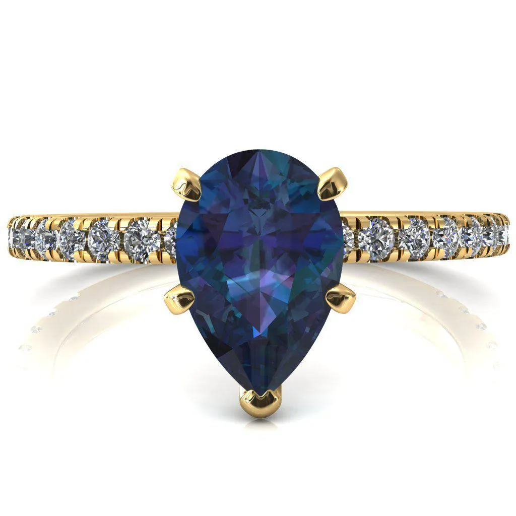 Sicili Pear Alexandrite 5 Prong 3/4 Micro Pave Diamond Engagement Ring