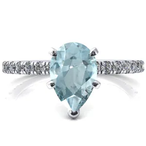 Sicili Pear Aqua Blue Spinel 5 Prong 3/4 Micro Pave Diamond Engagement Ring