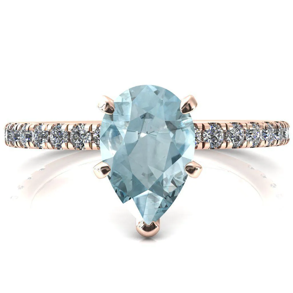 Sicili Pear Aqua Blue Spinel 5 Prong 3/4 Micro Pave Diamond Engagement Ring