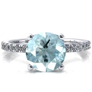 Sicili Round Aqua Blue Spinel 4 Prong 3/4 Micro Pave Diamond Engagement Ring