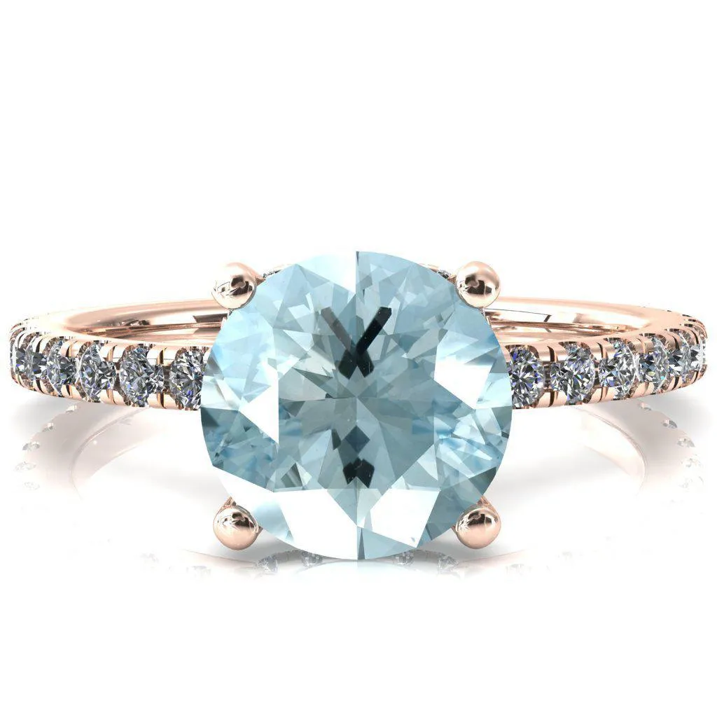 Sicili Round Aqua Blue Spinel 4 Prong 3/4 Micro Pave Diamond Engagement Ring