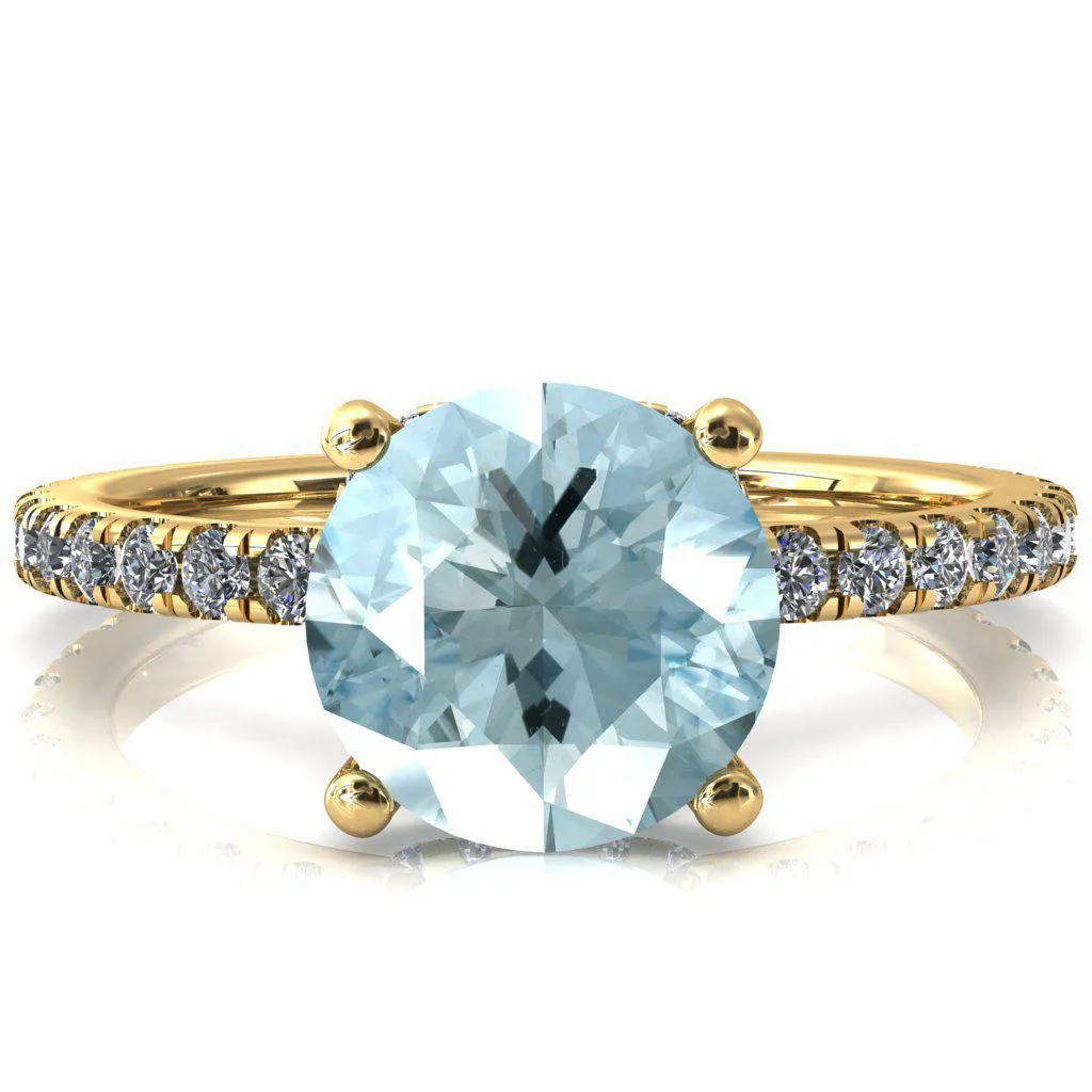 Sicili Round Aqua Blue Spinel 4 Prong 3/4 Micro Pave Diamond Engagement Ring
