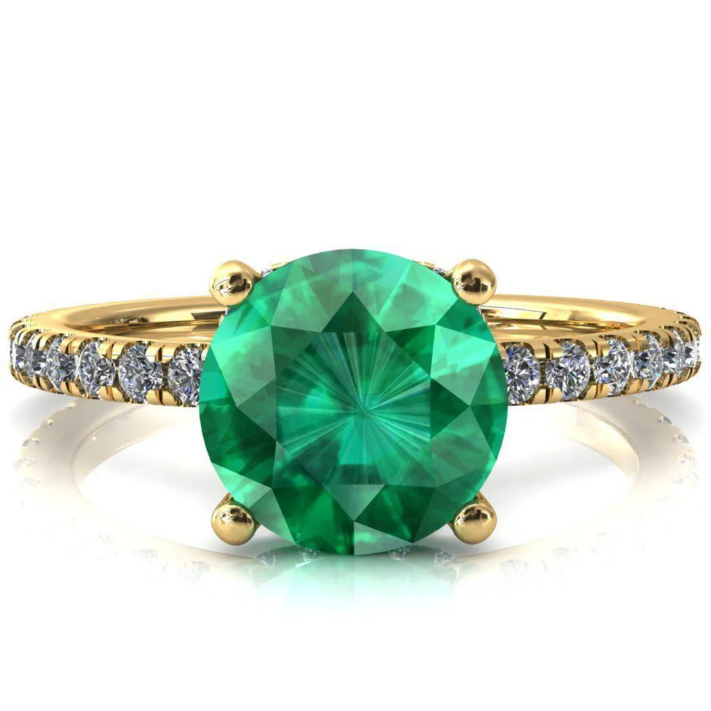 Sicili Round Emerald 4 Prong 3/4 Micro Pave Diamond Engagement Ring