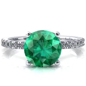 Sicili Round Emerald 4 Prong 3/4 Micro Pave Diamond Engagement Ring