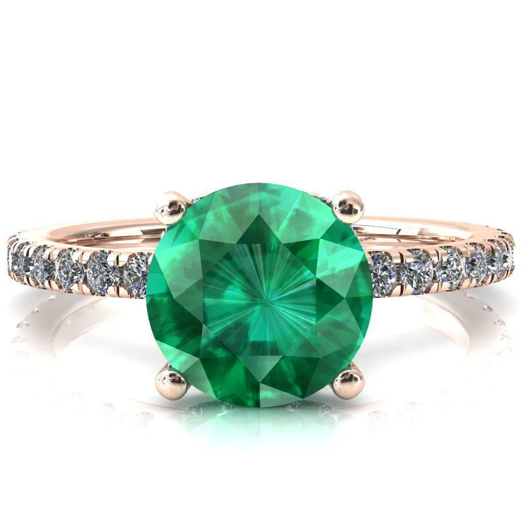 Sicili Round Emerald 4 Prong 3/4 Micro Pave Diamond Engagement Ring
