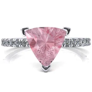Sicili Trillion Pink Sapphire 3 Prong 3/4 Micro Pave Diamond Engagement Ring