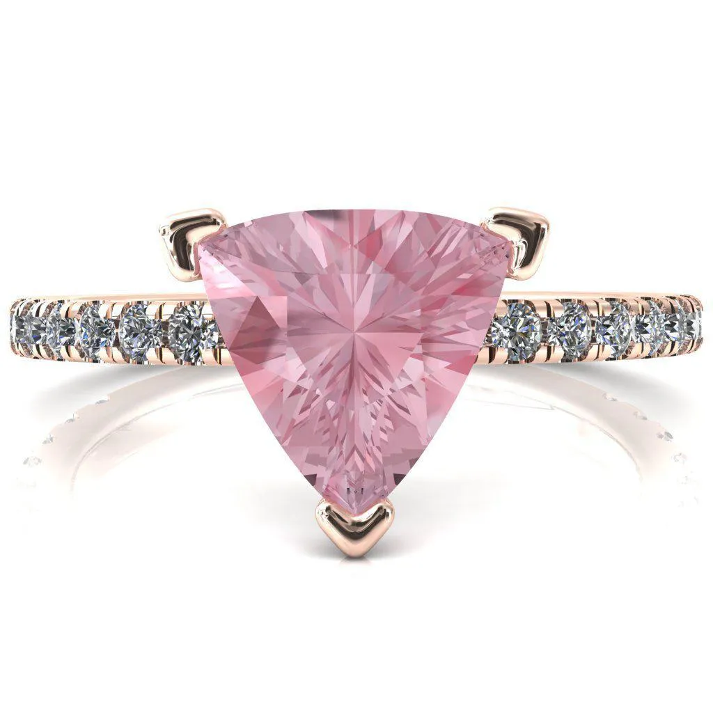 Sicili Trillion Pink Sapphire 3 Prong 3/4 Micro Pave Diamond Engagement Ring