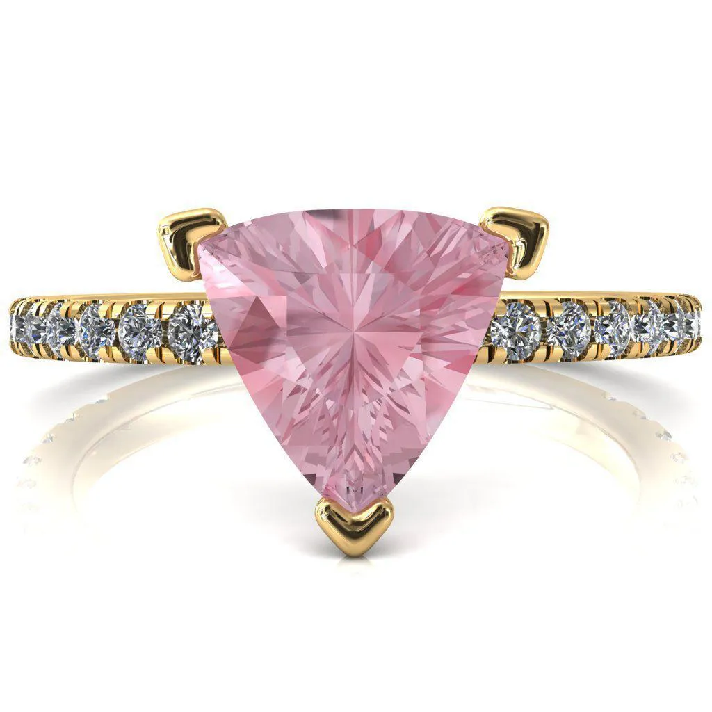 Sicili Trillion Pink Sapphire 3 Prong 3/4 Micro Pave Diamond Engagement Ring