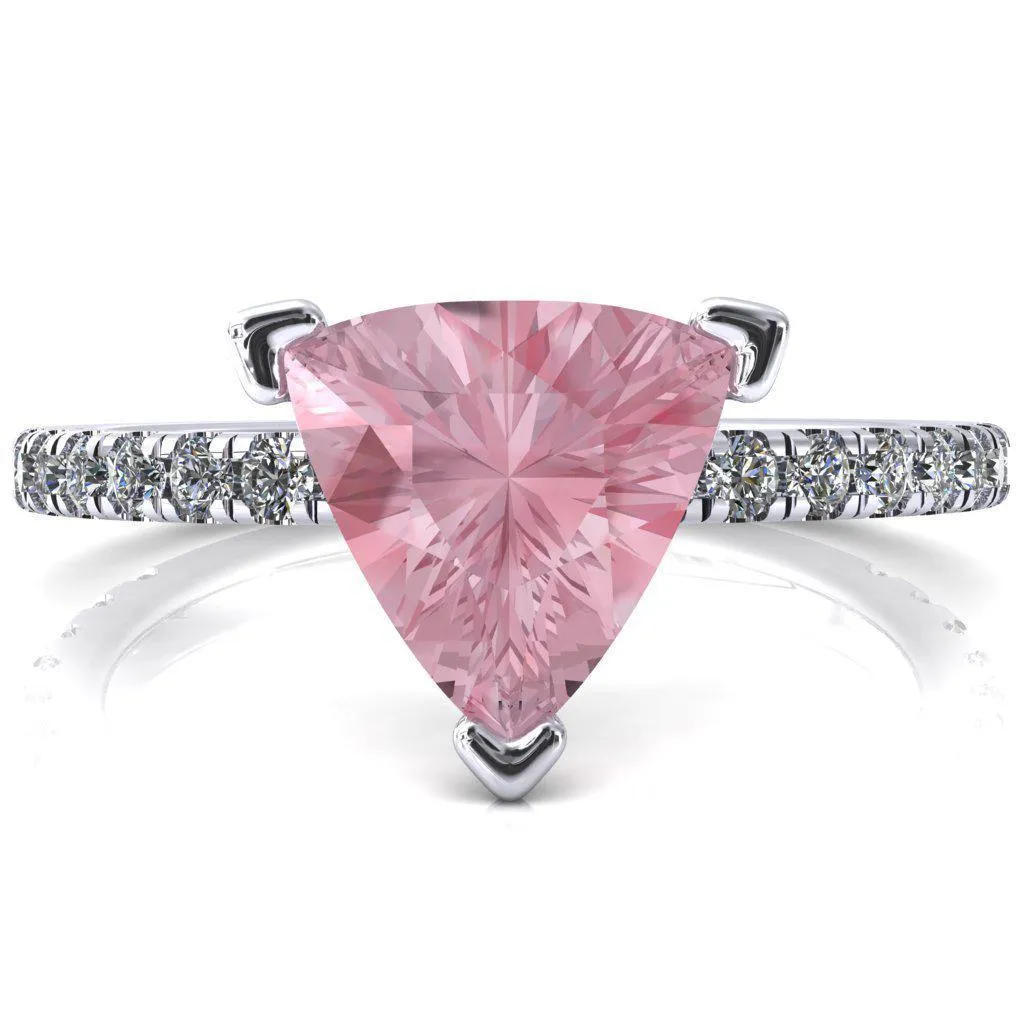 Sicili Trillion Pink Sapphire 3 Prong 3/4 Micro Pave Diamond Engagement Ring
