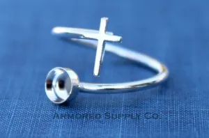 Silver 10mm Round Cross Wrap Bypass Adjustable Ring blank