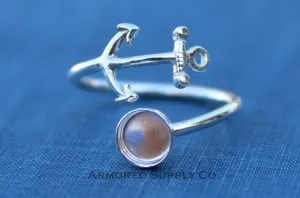 Silver 10mm Round Silver Anchor Wrap Bypass Adjustable Bezel Cup Ring blank