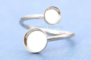 Silver Double Bezel Bypass Adjustable Bezel Cup Ring blank