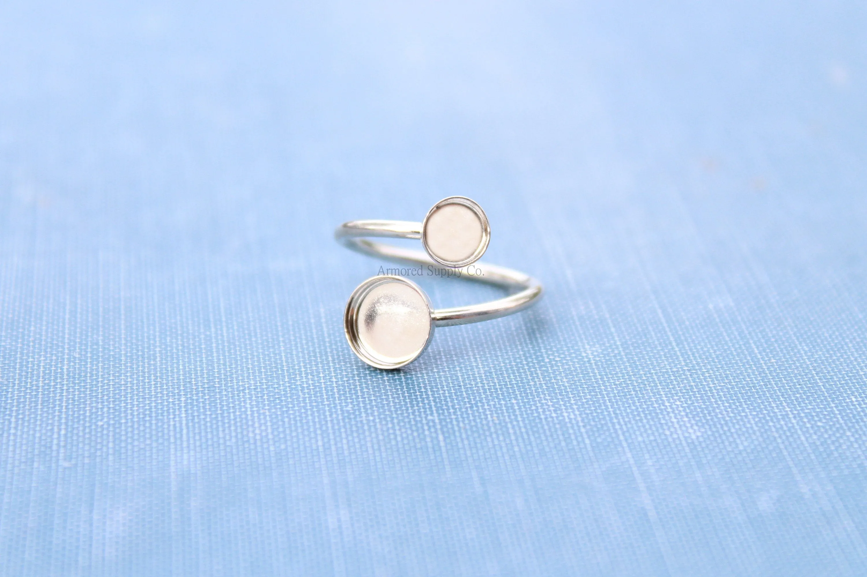 Silver Double Bezel Bypass Adjustable Bezel Cup Ring blank