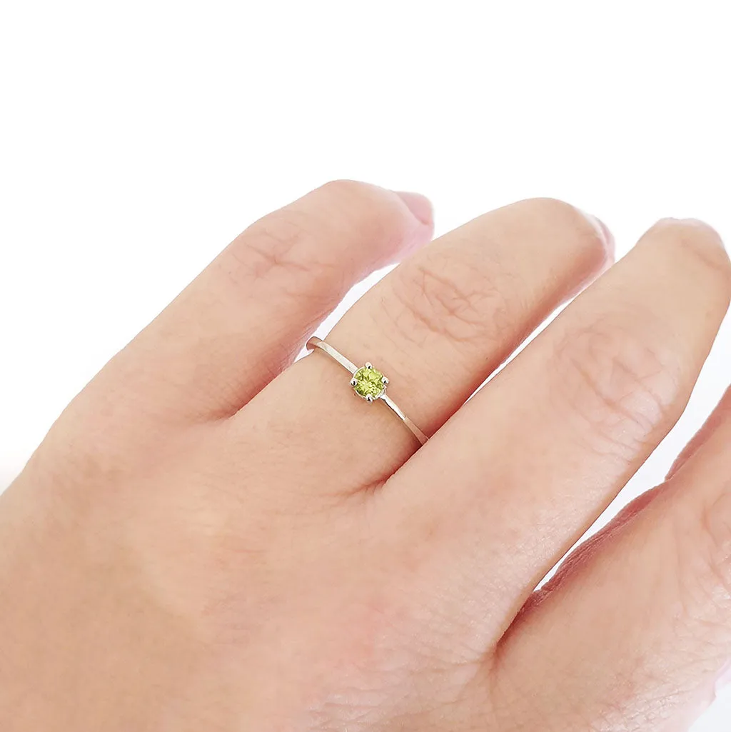 Silver Petite Solitaire Peridot Ring