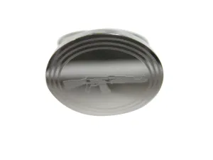Silver Toned Etched Oval AK47 Rifle Adjustable Size Fashion Ring