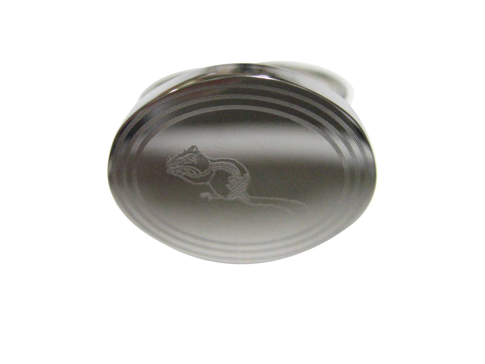 Silver Toned Etched Oval Chipmunk Adjustable Size Fashion Ring