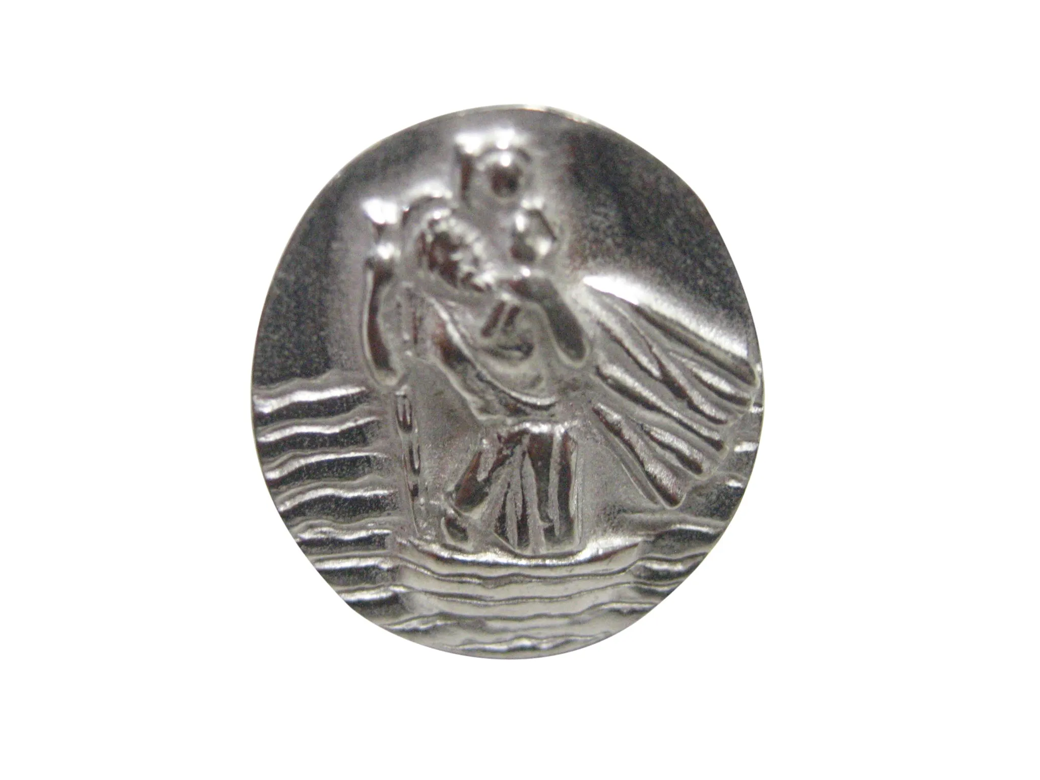 Silver Toned Oval Saint Christopher Adjustable Sized Fashion Ring