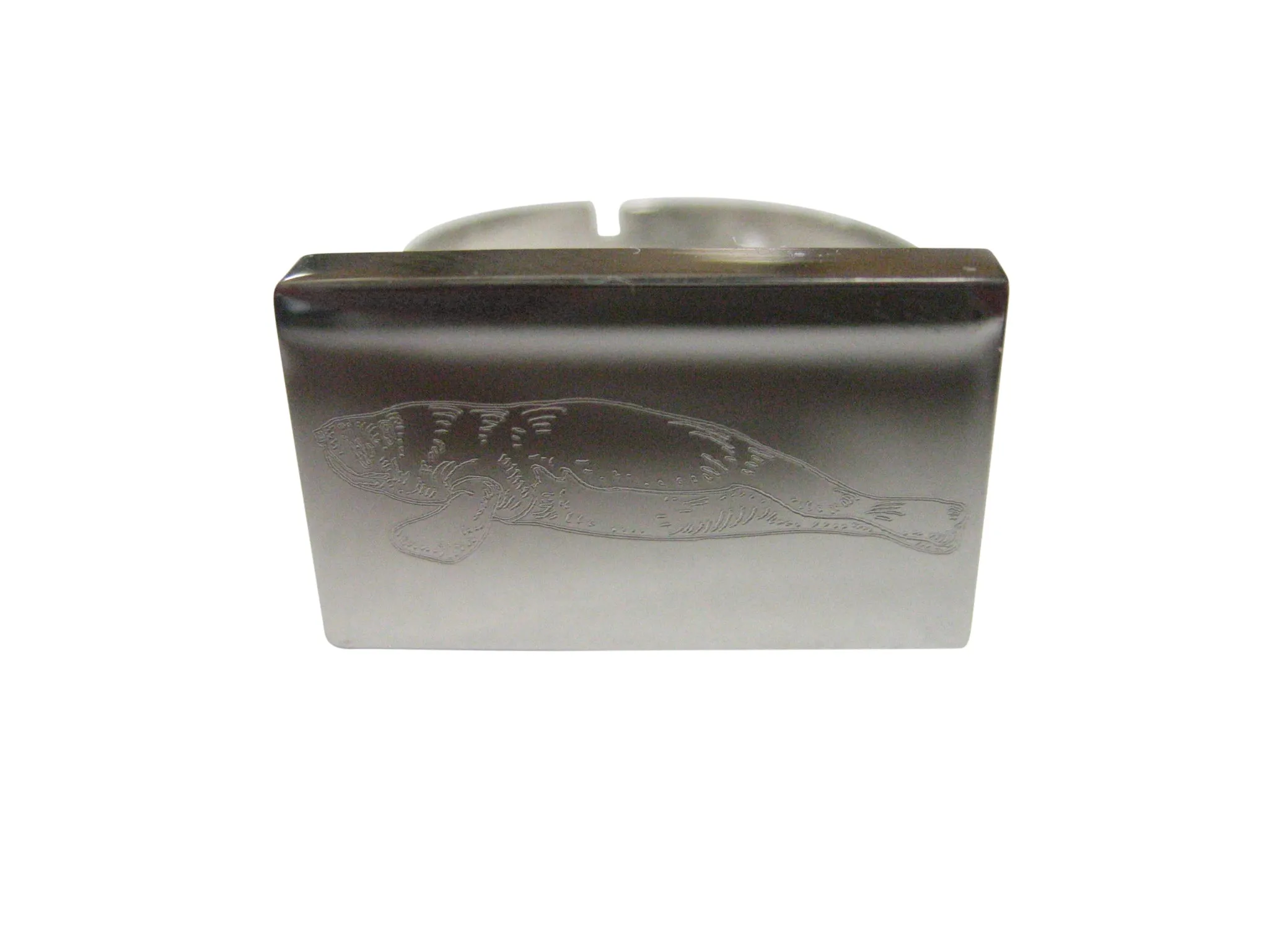 Silver Toned Rectangular Etched Manatee Adjustable Size Fashion Ring