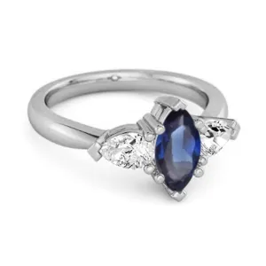 Solitaire 0.25 Ctw Marquise Cut Blue Sapphire 925 Sterling Silver Ring