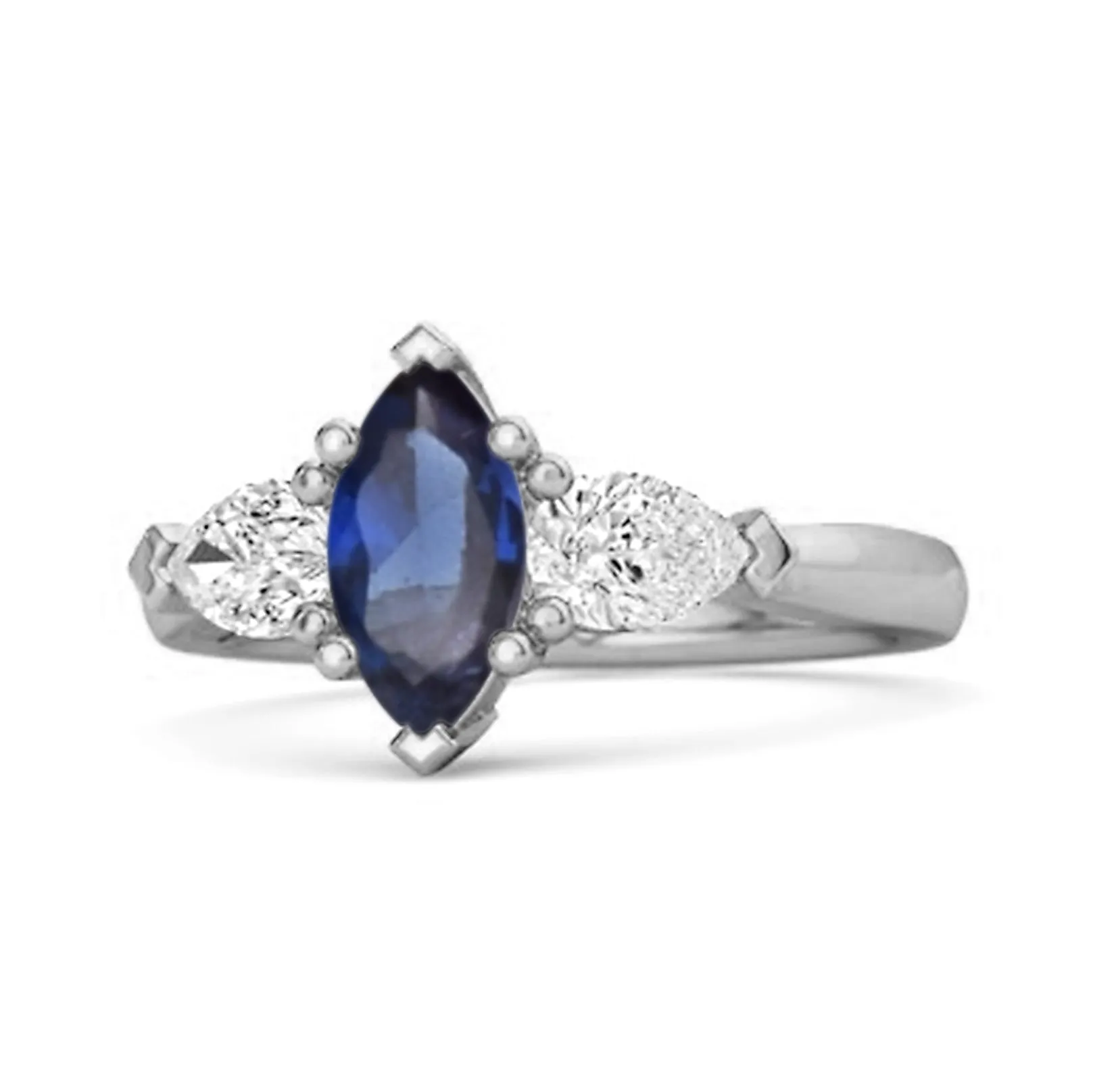 Solitaire 0.25 Ctw Marquise Cut Blue Sapphire 925 Sterling Silver Ring