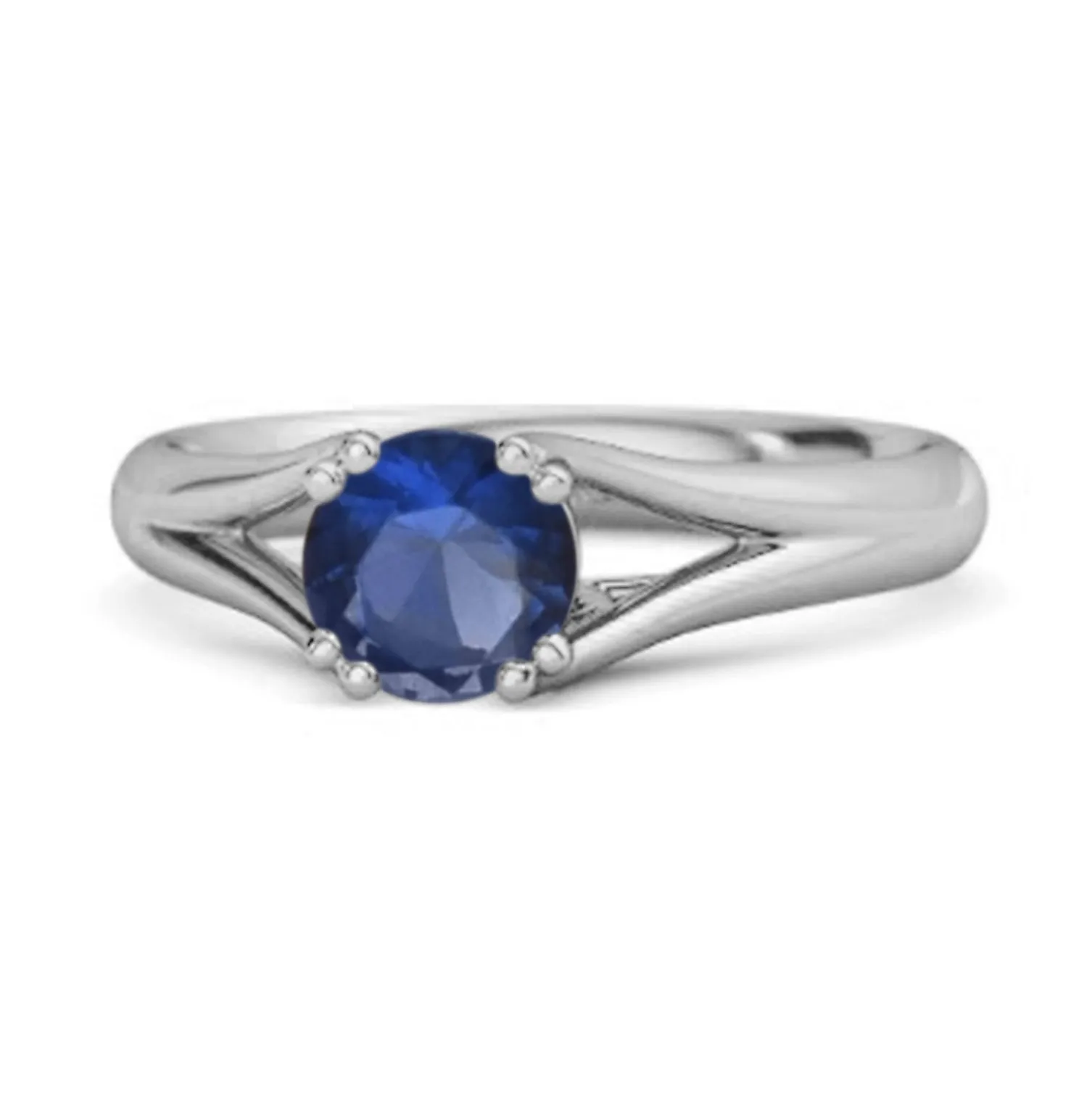 Solitaire 0.25 Ctw Round Blue Sapphire 925 Sterling Silver Split Ring
