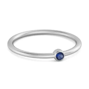 Solitaire 925 Sterling Silver 0.1 Cts Blue Sapphire Stackable Tiny Ring