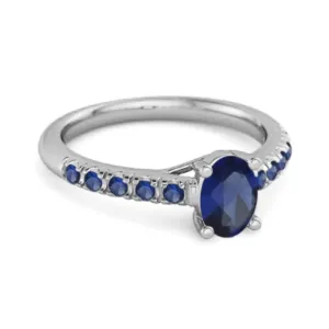 Solitaire Oval Blue Sapphire 925 Sterling Silver Floating Halo Ring