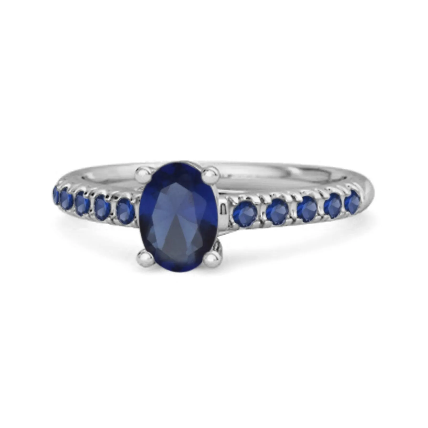 Solitaire Oval Blue Sapphire 925 Sterling Silver Floating Halo Ring