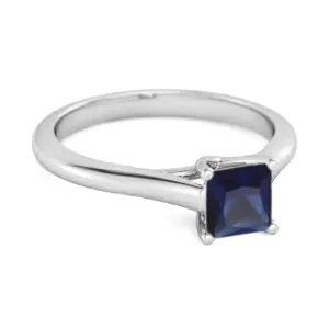 Solitaire Square Cut Blue Sapphire 925 Sterling Silver Promise Ring