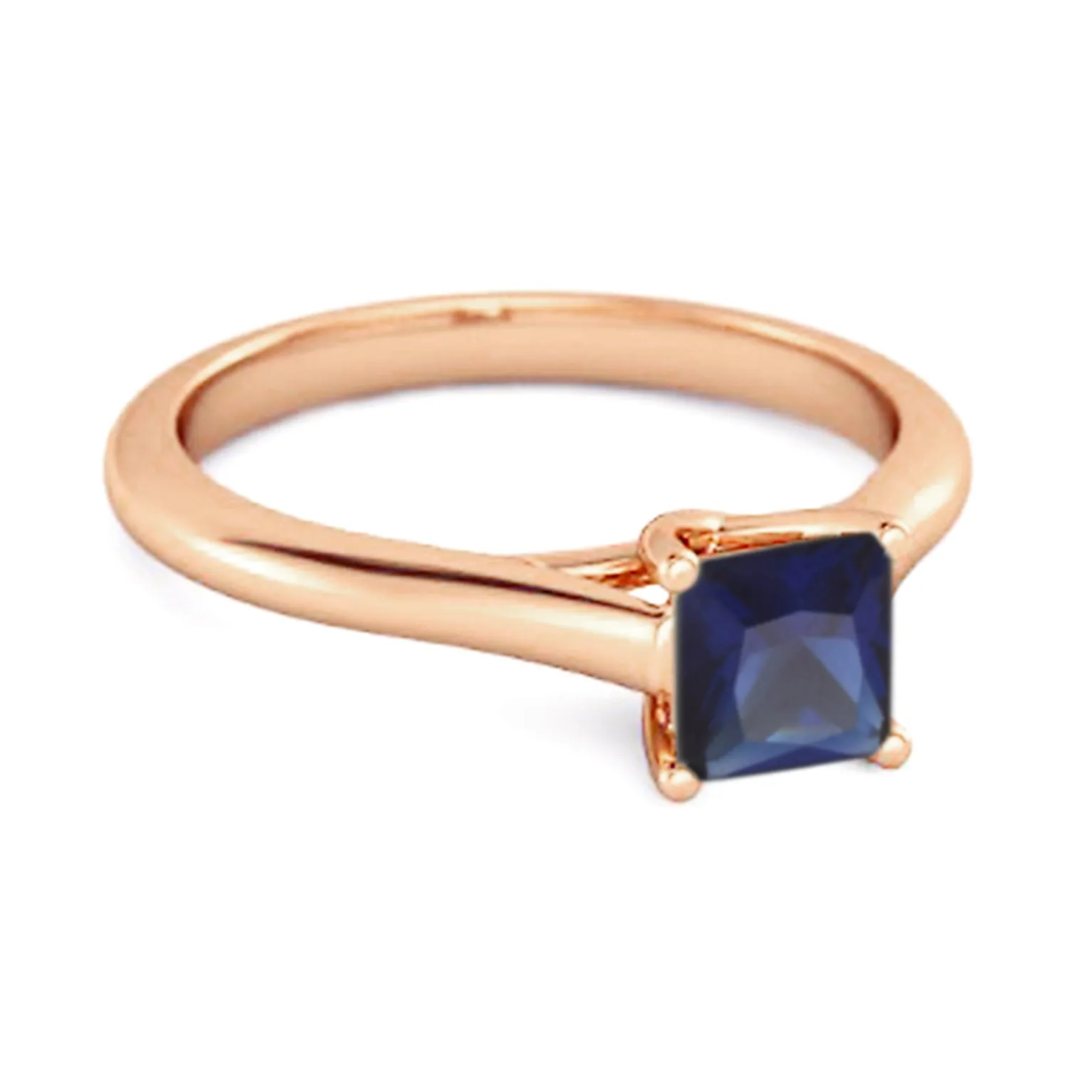 Solitaire Square Cut Blue Sapphire 925 Sterling Silver Promise Ring