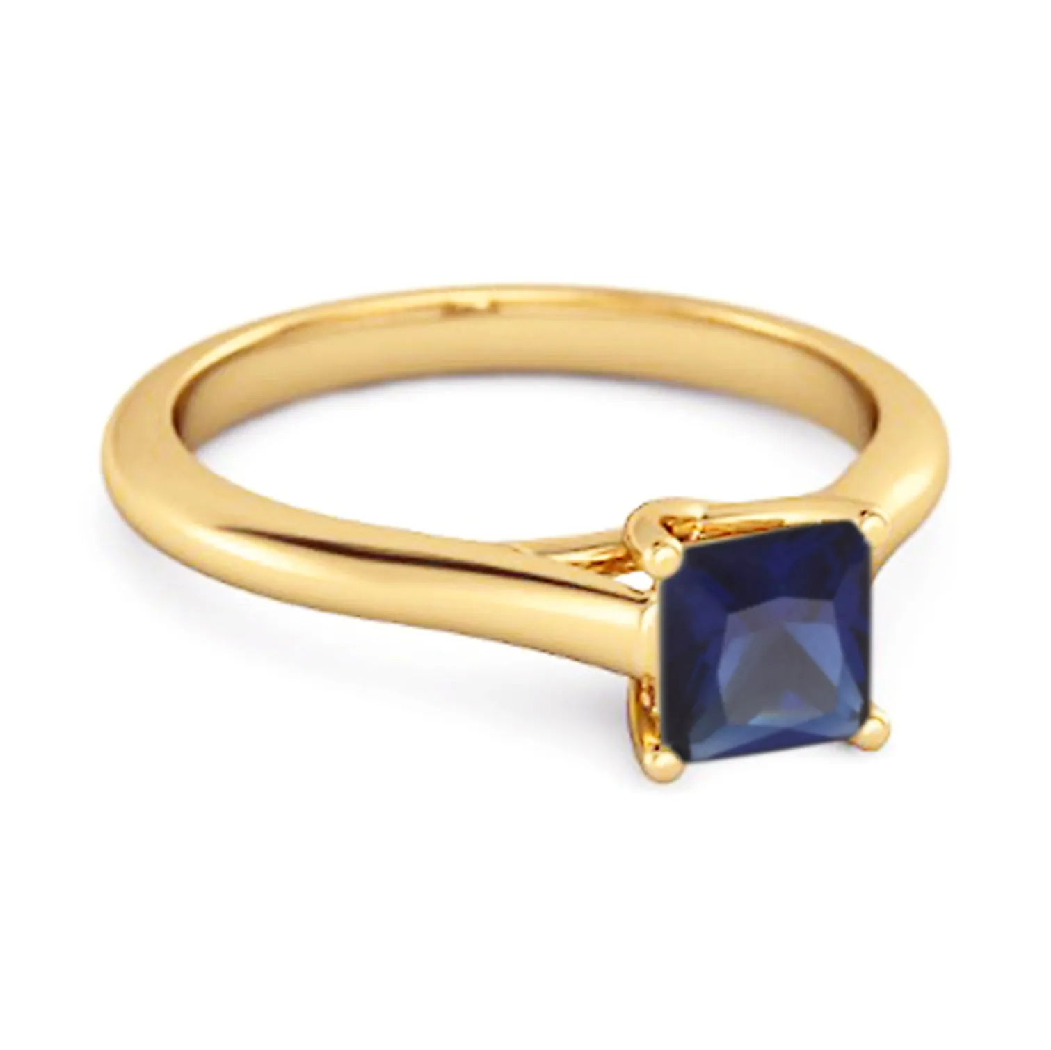 Solitaire Square Cut Blue Sapphire 925 Sterling Silver Promise Ring