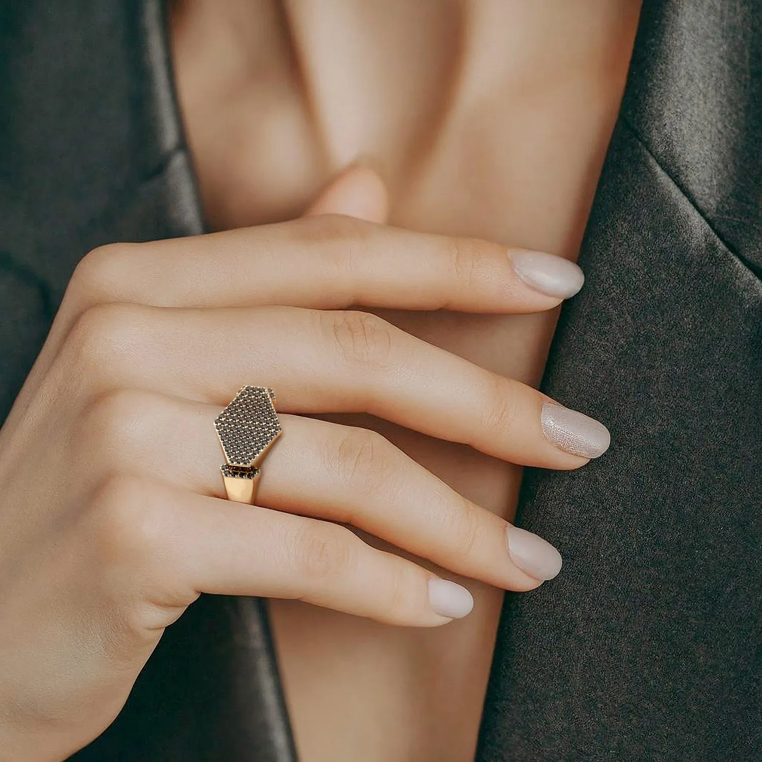 Space-Time - Pav'e Natural Black Diamond Wedding RIng