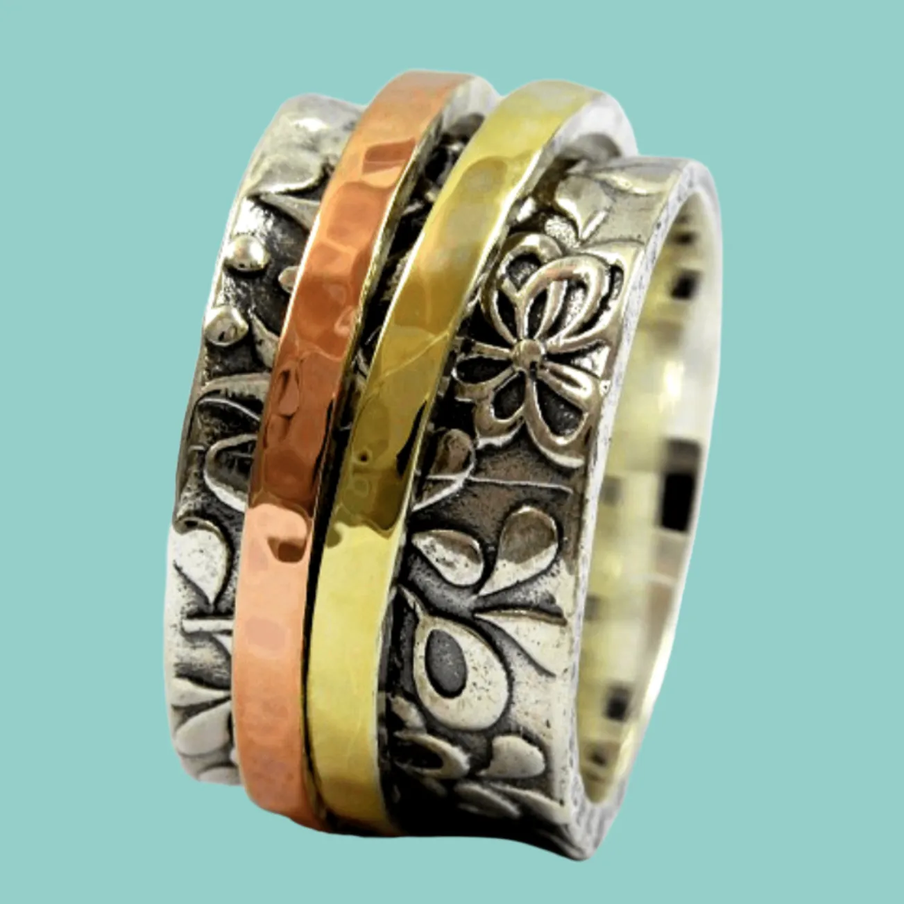 Spinner ring for woman. Floral rings for ladies engagement ring silver gold