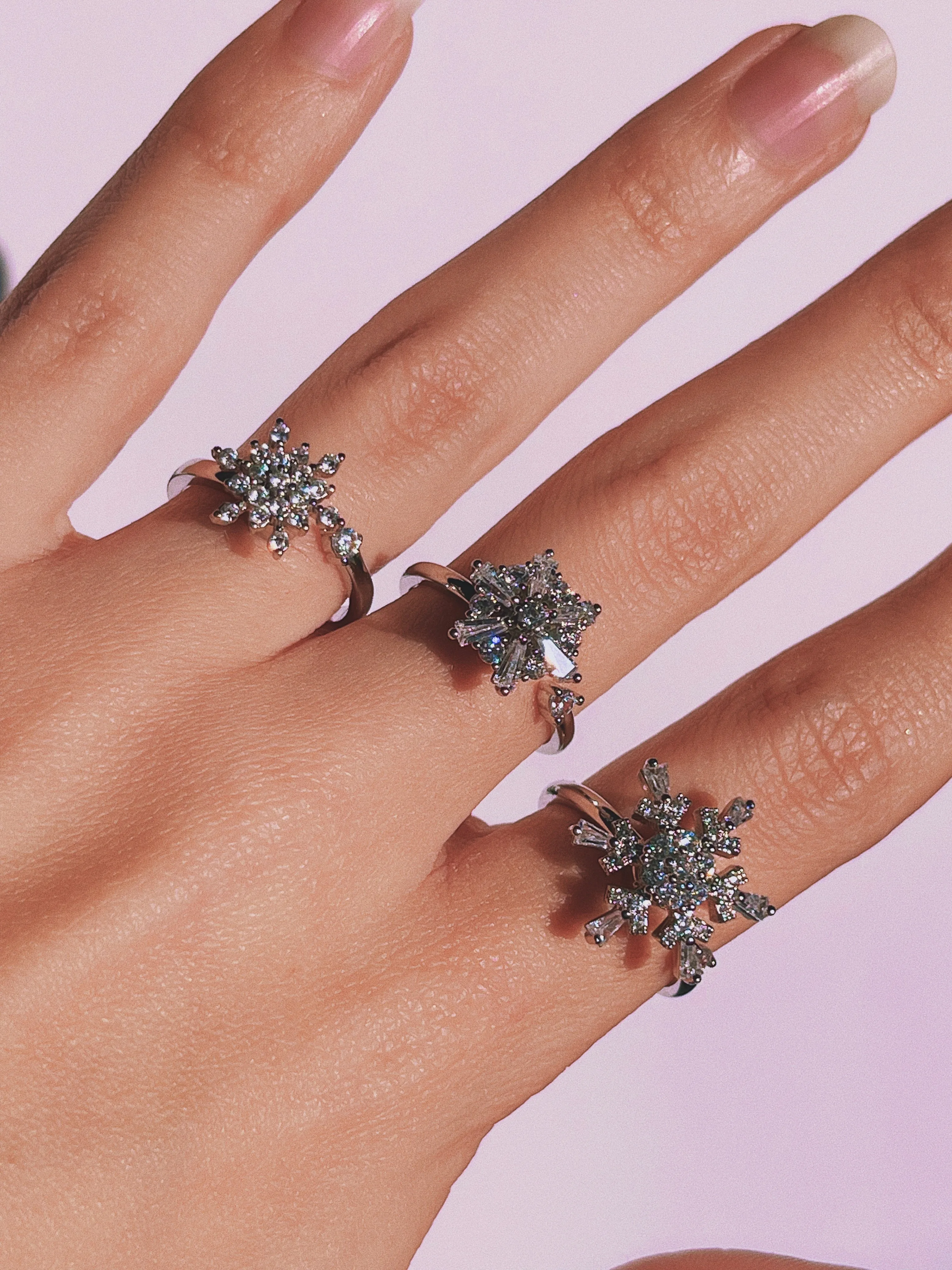 Spinning Crystal Snowflake Rings