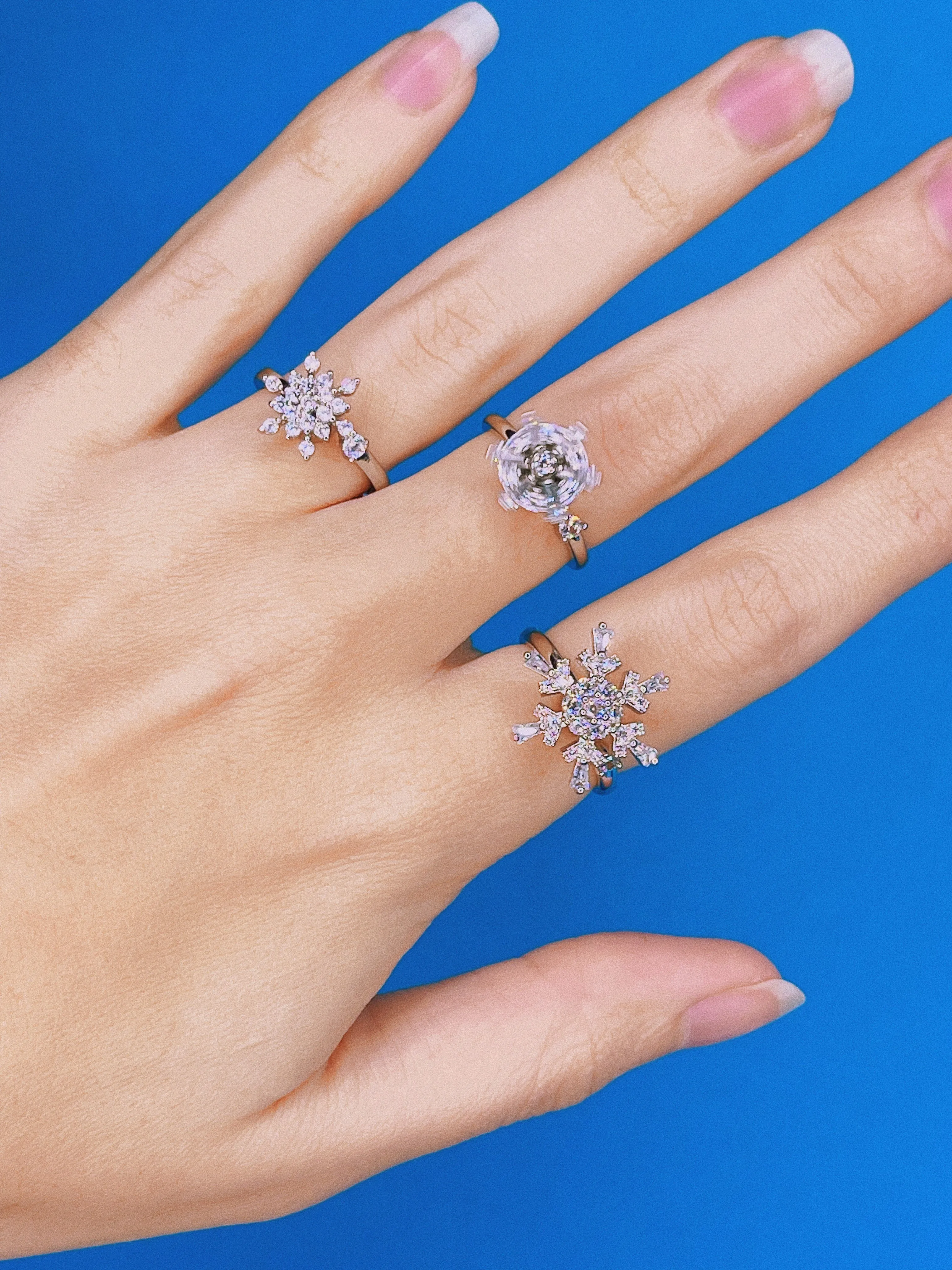 Spinning Crystal Snowflake Rings
