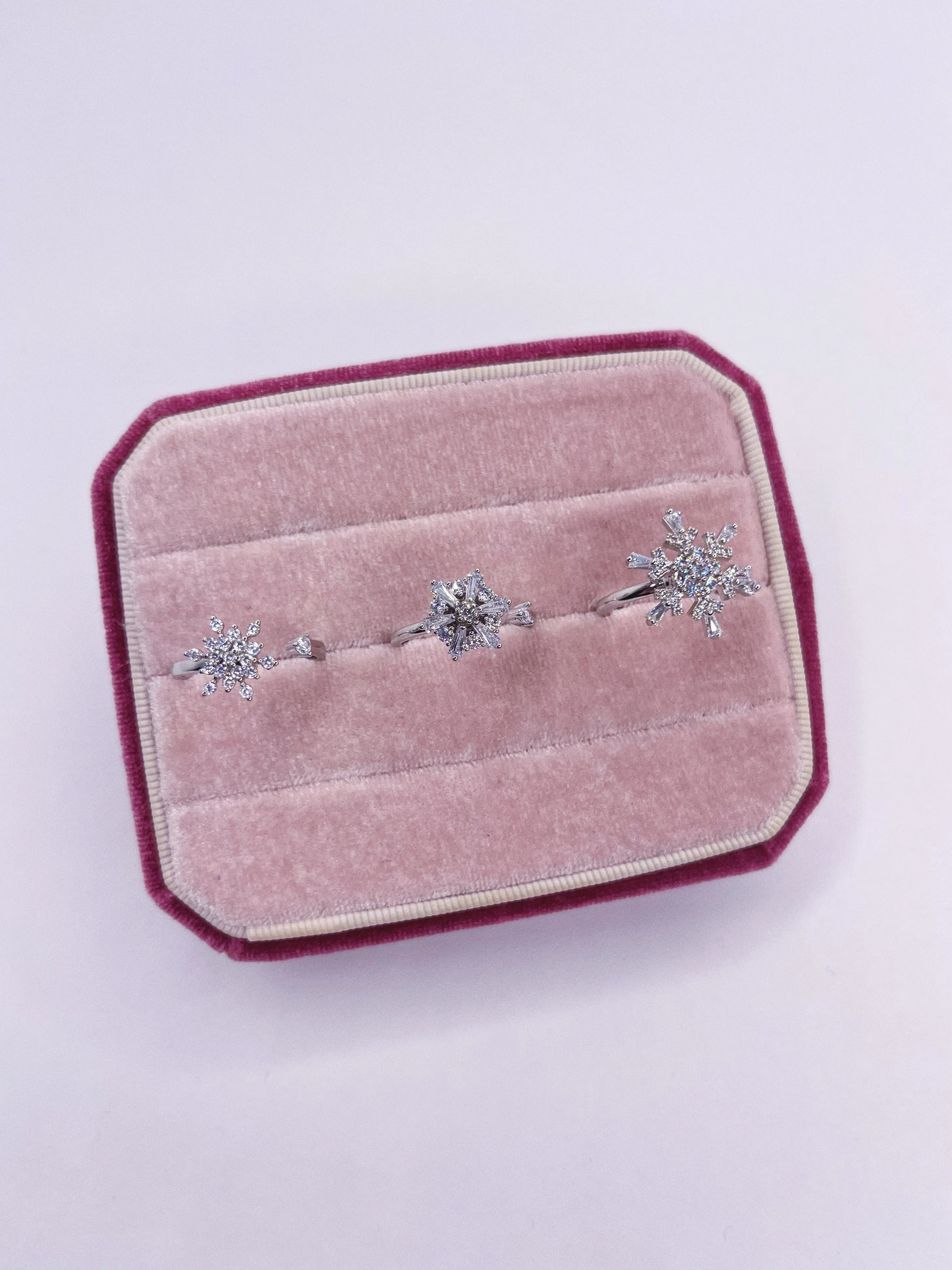Spinning Crystal Snowflake Rings