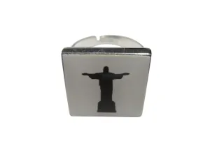 Square Christ The Redeemer Rio Statue Pendant Adjustable Size Fashion Ring