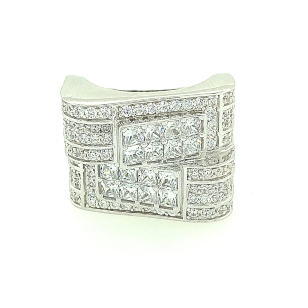 Square Sterling Silver Simulated Icy Dimond Ring