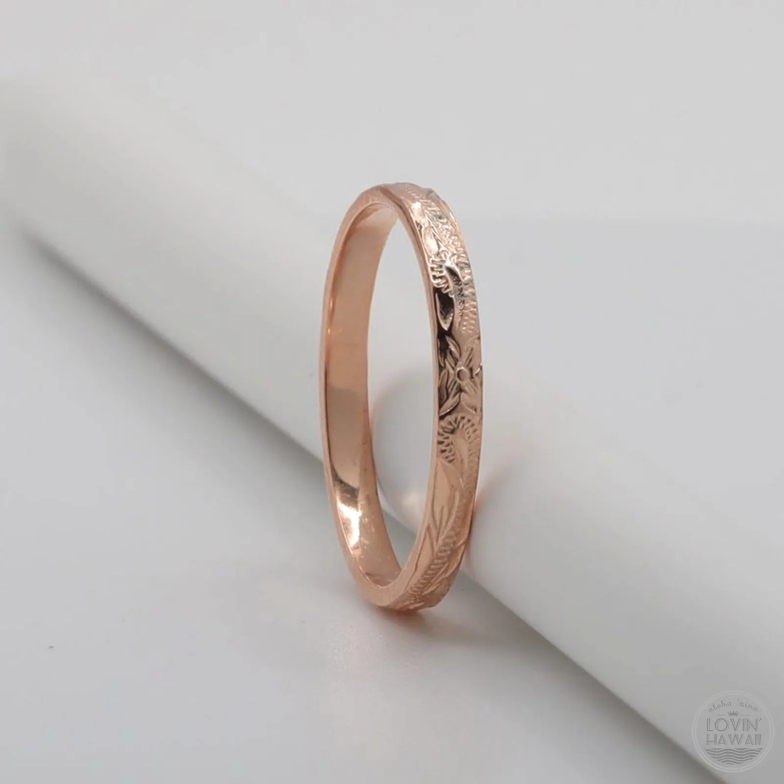 Stackable Hawaiian Ring with Engraved Design (2MM Width, Flat Style)
